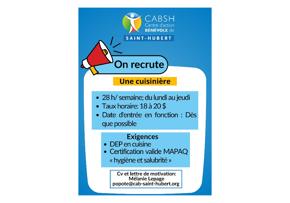 Le CABSH recrute une cuisinière